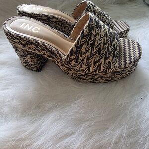 INC International Concepts Women's Black and Cream Woven Platform Heels